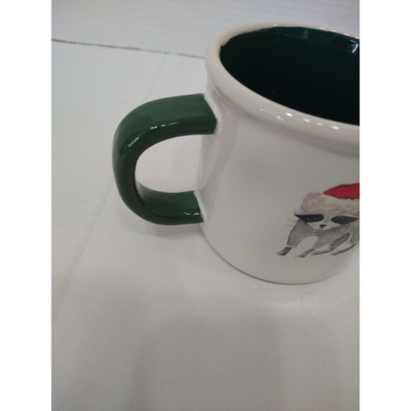 Rae Dunn Bah Humbug Mug Christmas Holiday Green double sided raccoon red hat - Picture 7 of 10
